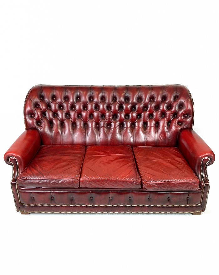 Red Leather Sofa English Style Seating, Vintage Red Leather Sofa